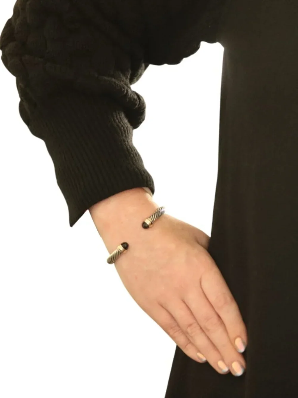 David Yurman 7mm Onyx Cable Bangle Bracelet 6 3/4